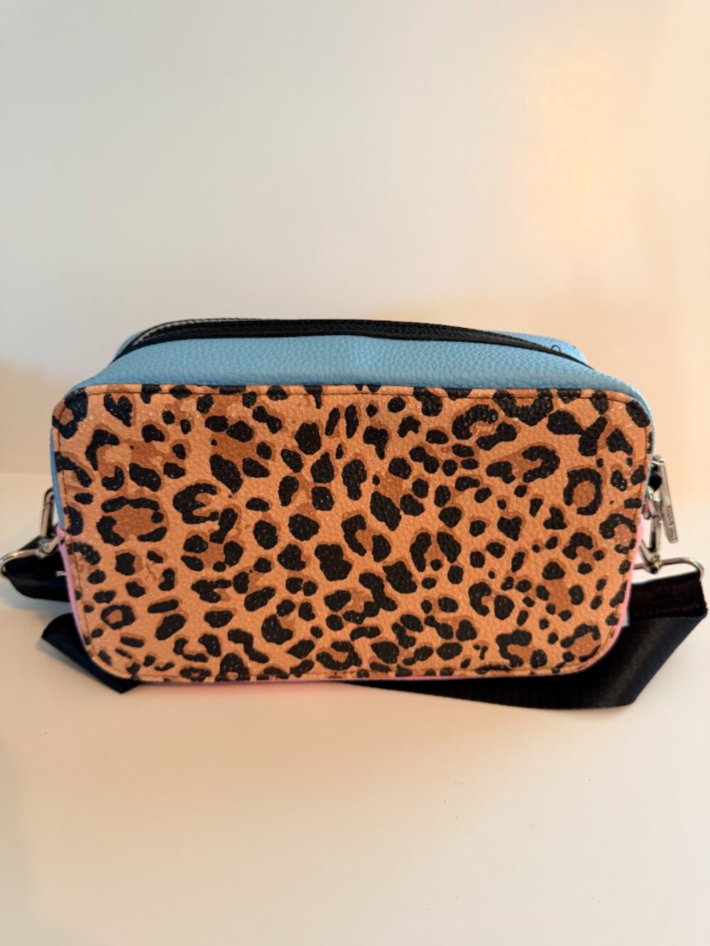 Steve Madden Leopard Print Crossbody Purse Pink Blue Colorblock